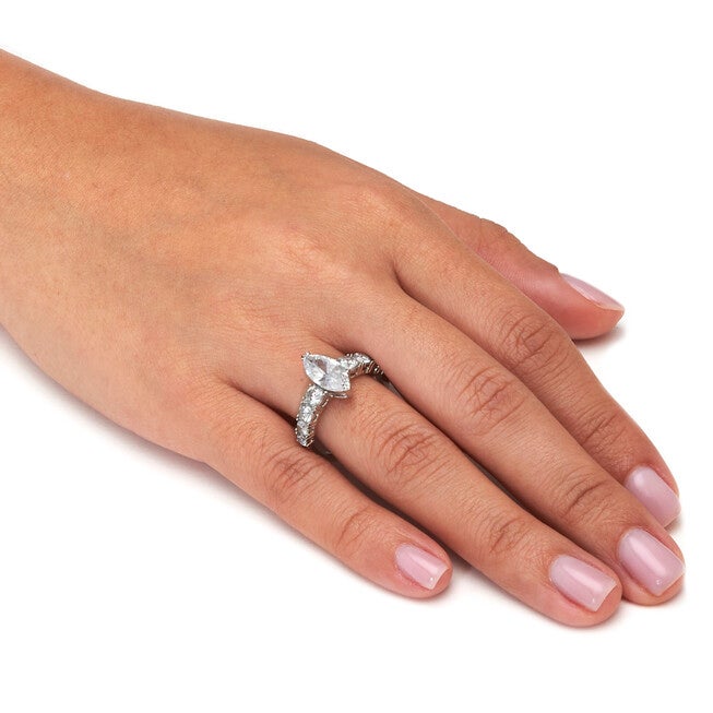 3.40 TCW Marquise-Cut Cubic Zirconia Silvertone Engagement Ring, WHITE, alternate image number null