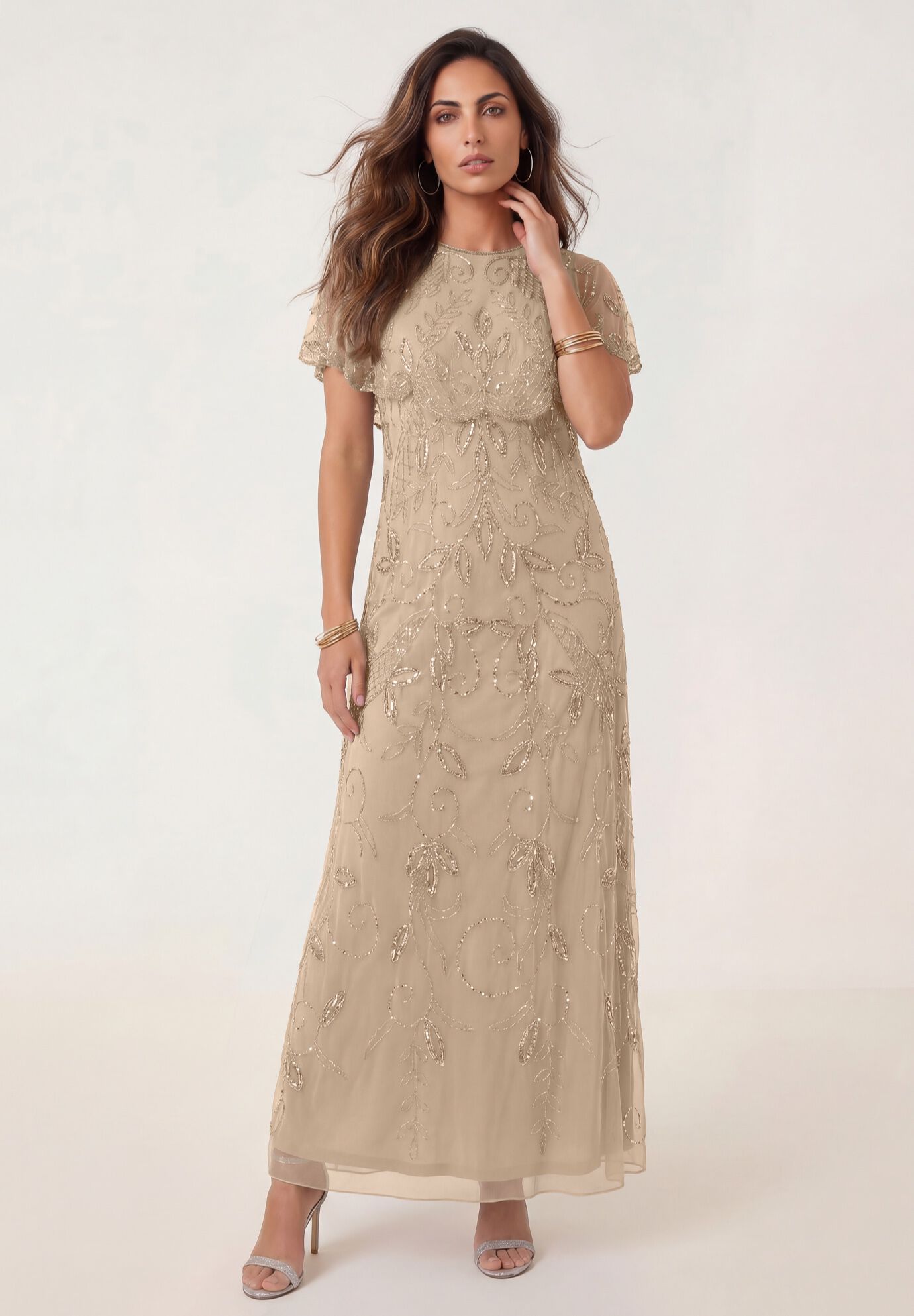 Plus Size Beaded Capelet Maxi Gown &ndash; Glam Evening Dress