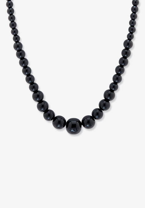 Graduated Round Genuine Black Agate Necklace 18" Jewelry, AGATE, hi-res image number null