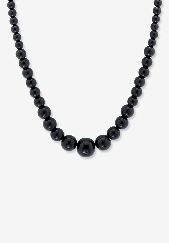 Graduated Round Genuine Black Agate Necklace 18 inches Jewelry, AGATE, hi-res image number 0