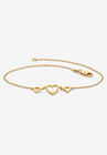 Yellow Gold Over Sterling Silver Triple Heart Ankle Bracelet, GOLD, hi-res image number null