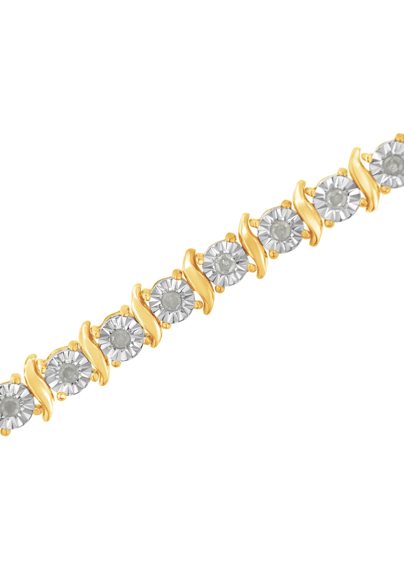Yellow Gold Over Sterling Silver Diamond Scurve Link Miracleset Tennis Bracelet 7 inches, , alternate image number 3