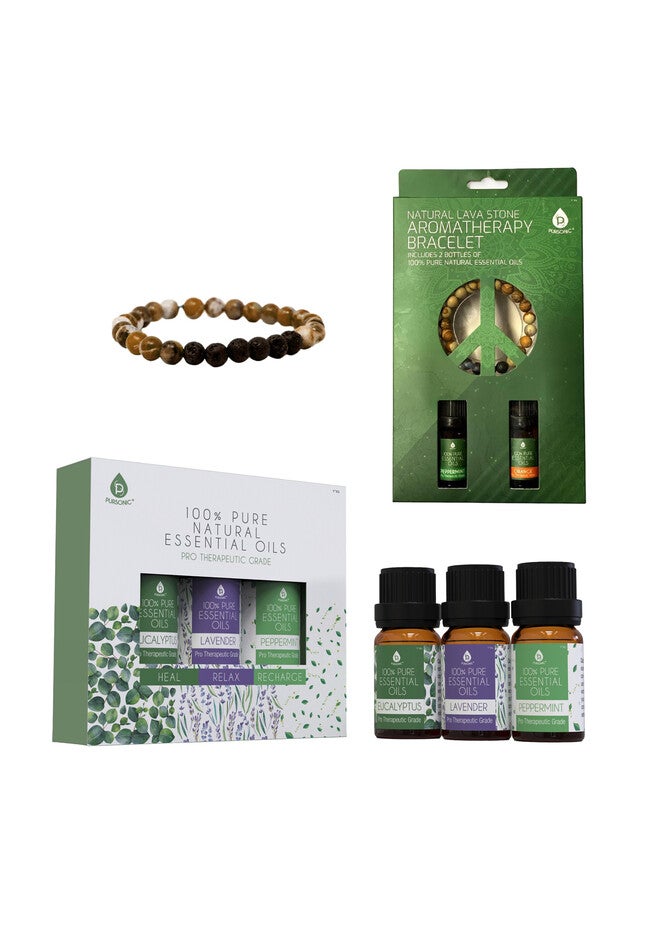 Aromatherapy Bliss Bundle: Lava Stone Bracelet + Pure Essential Oils., O, hi-res image number null