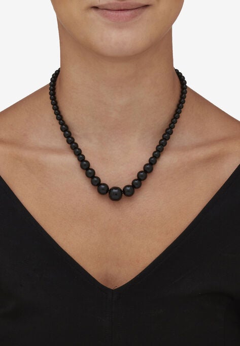 Graduated Round Genuine Black Agate Necklace 18" Jewelry, , alternate image number null