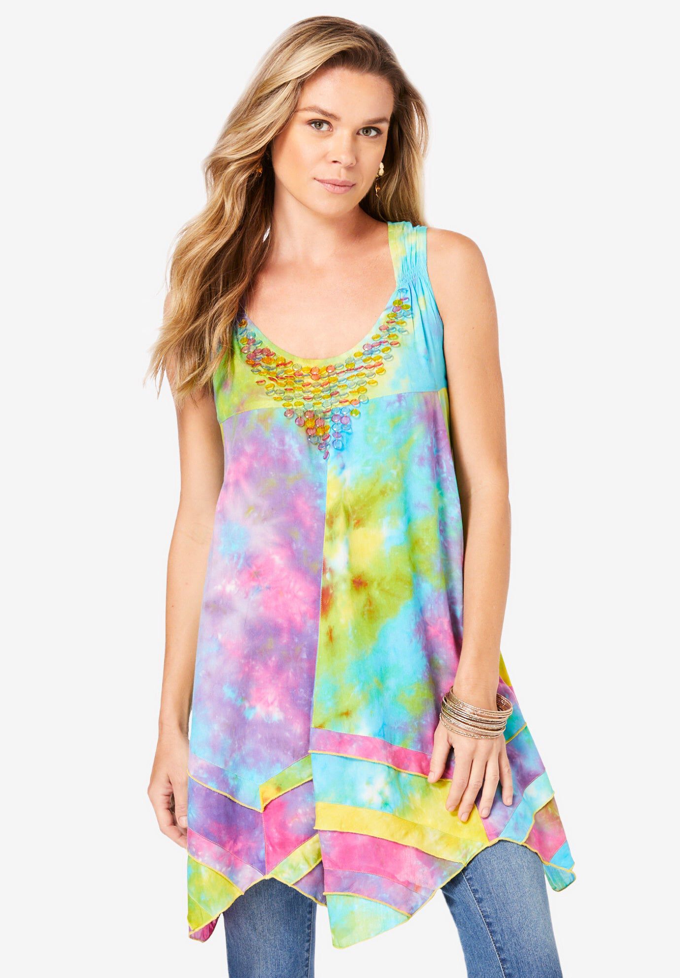 Smocked Racerback Tunic, YELLOW MULTI, hi-res image number 0