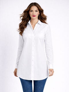 Plus Size Kate Long Sleeve Easy Cotton-Blend Button-Front Shirt