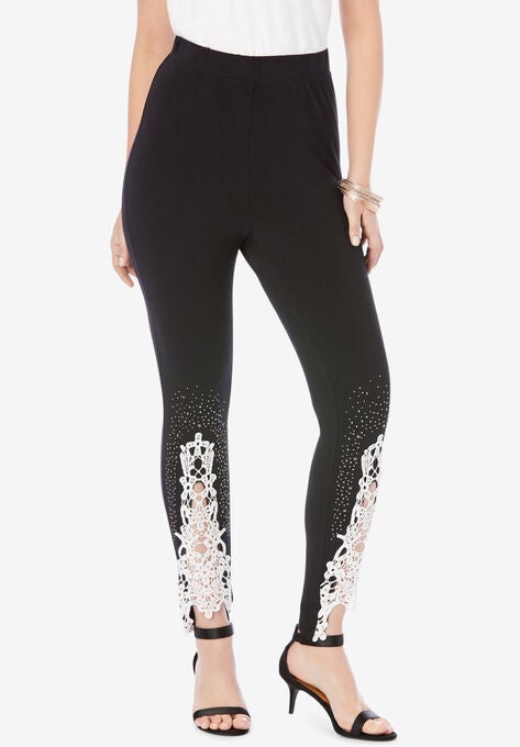 Lace-Applique Legging, BLACK, hi-res image number null