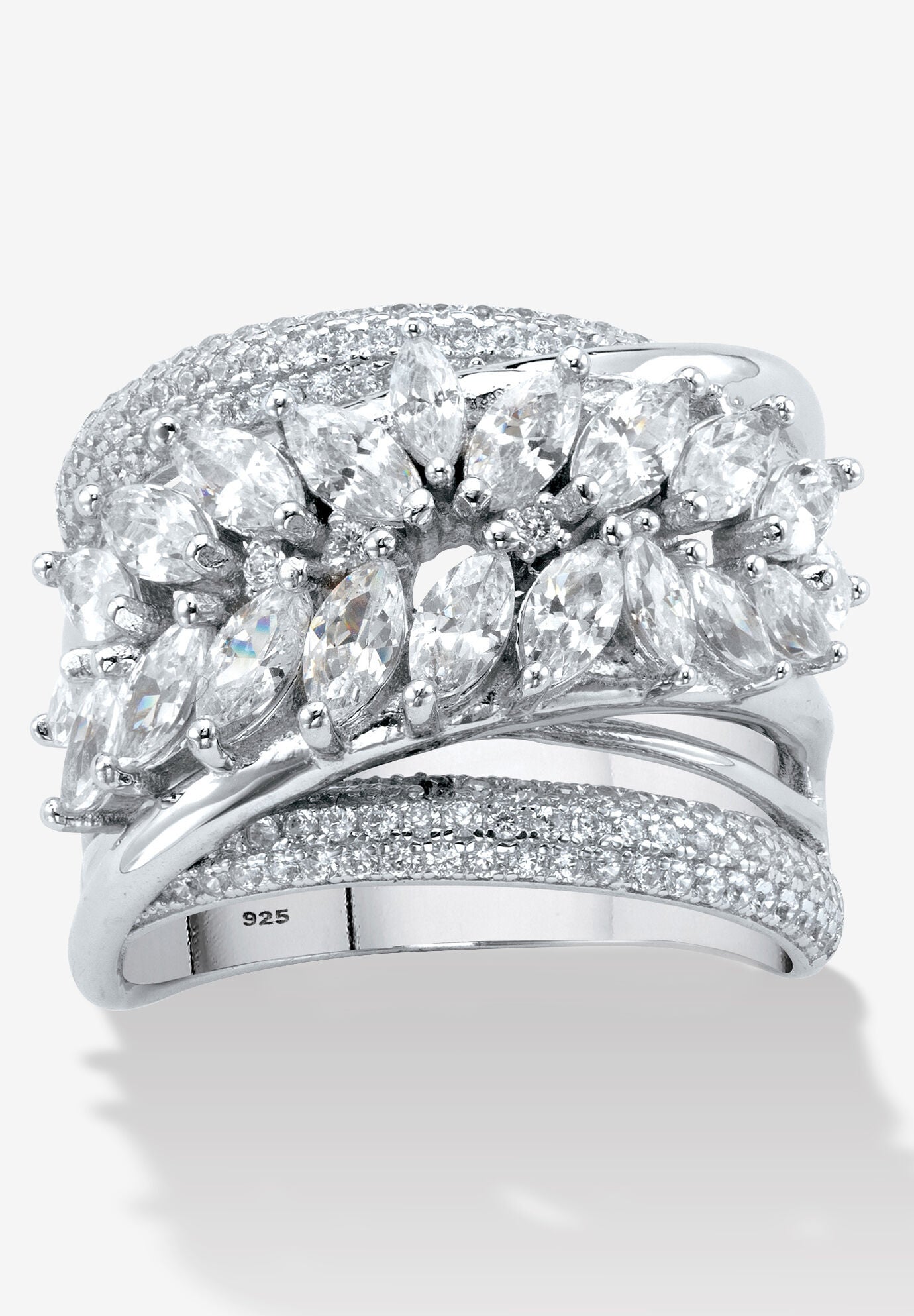 4.18 Cttw. Platinum-Plated Sterling Silver Marquise-Cut Cubic Zirconia Ring, SILVER, hi-res image number 0