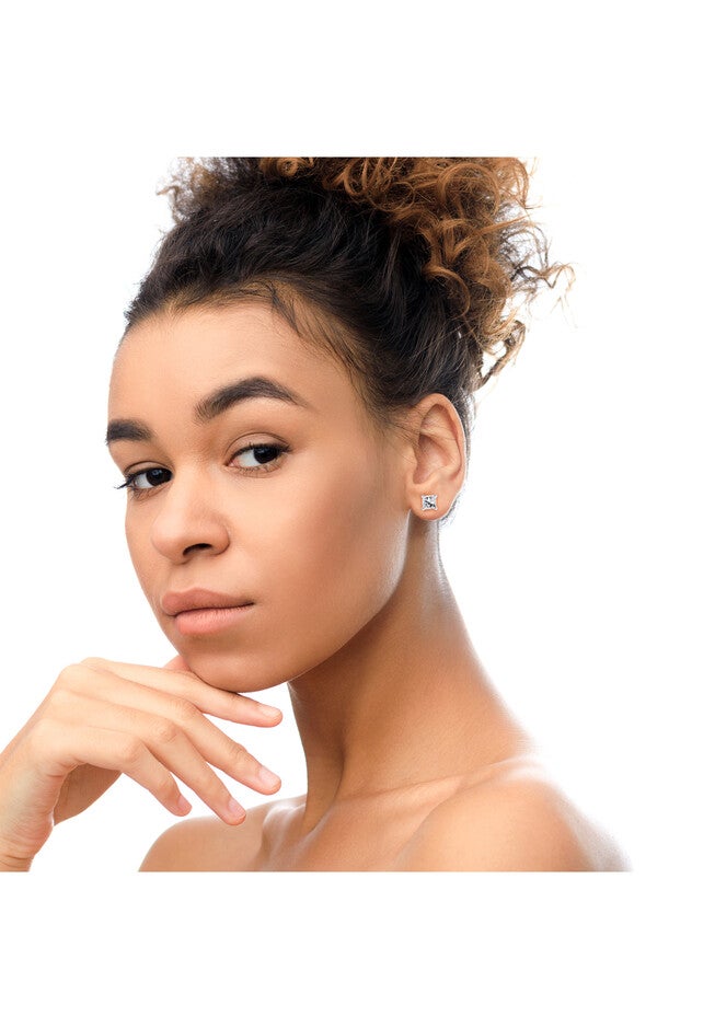 Princesscut Square Diamond 4Prong Solitaire Stud Earrings In White Gold (G-H Color), , alternate image number 4