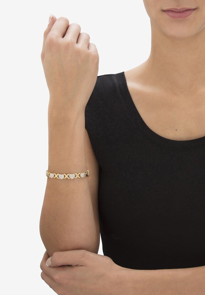 Yellow Gold-Plated Hearts And Kisses Bracelet, Diamond Accent 7.5 Inches, , alternate image number null