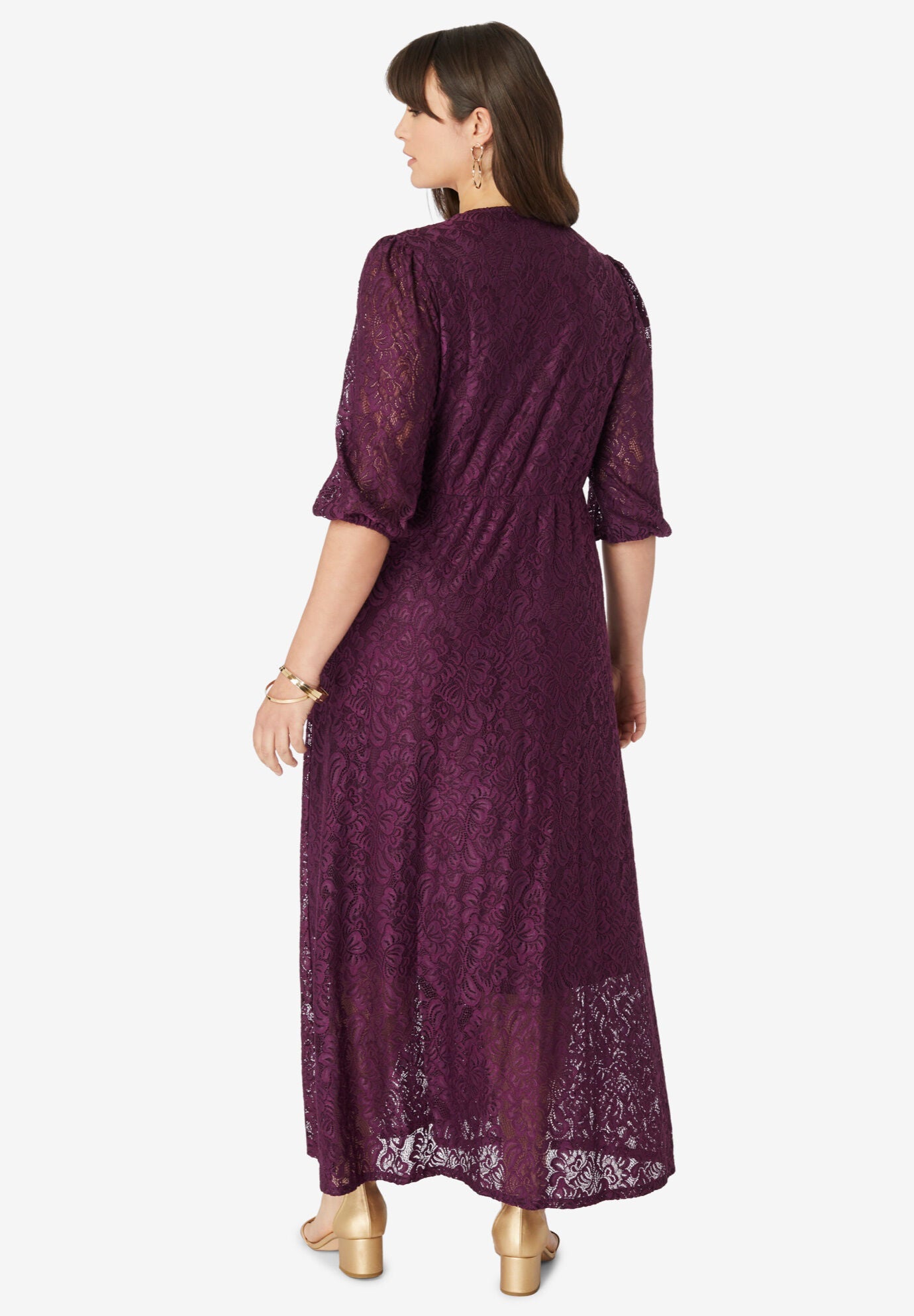 Blouson-Sleeve Lace Maxi Dress, , on-hover image number 1