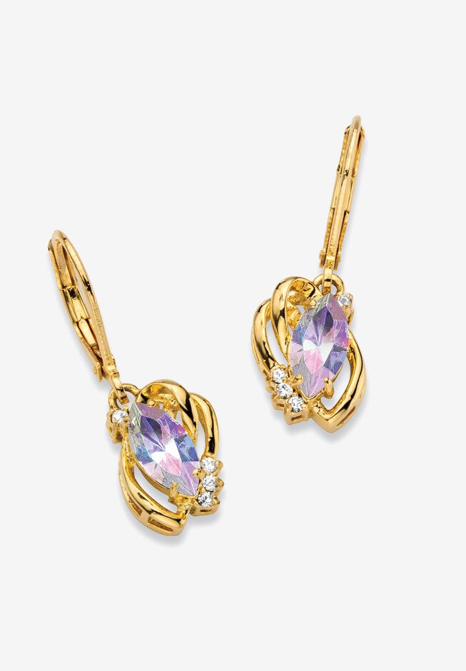 Yellow Gold-Plated Drop Earrings, Aurora Borealis And White Crystal Jewelry, CRYSTAL, hi-res image number null