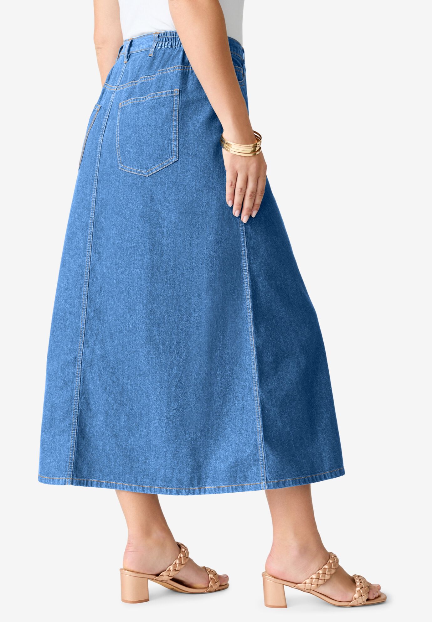 Plus Size Easy-Wear A-Line Skirt, LIGHT STONEWASH, alternate image number 2