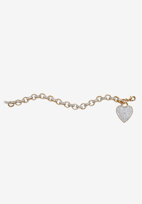 Diamond Accent 18K Gold-Plated Heart Charm Rolo-Link Bracelet 7.75", , alternate image number null