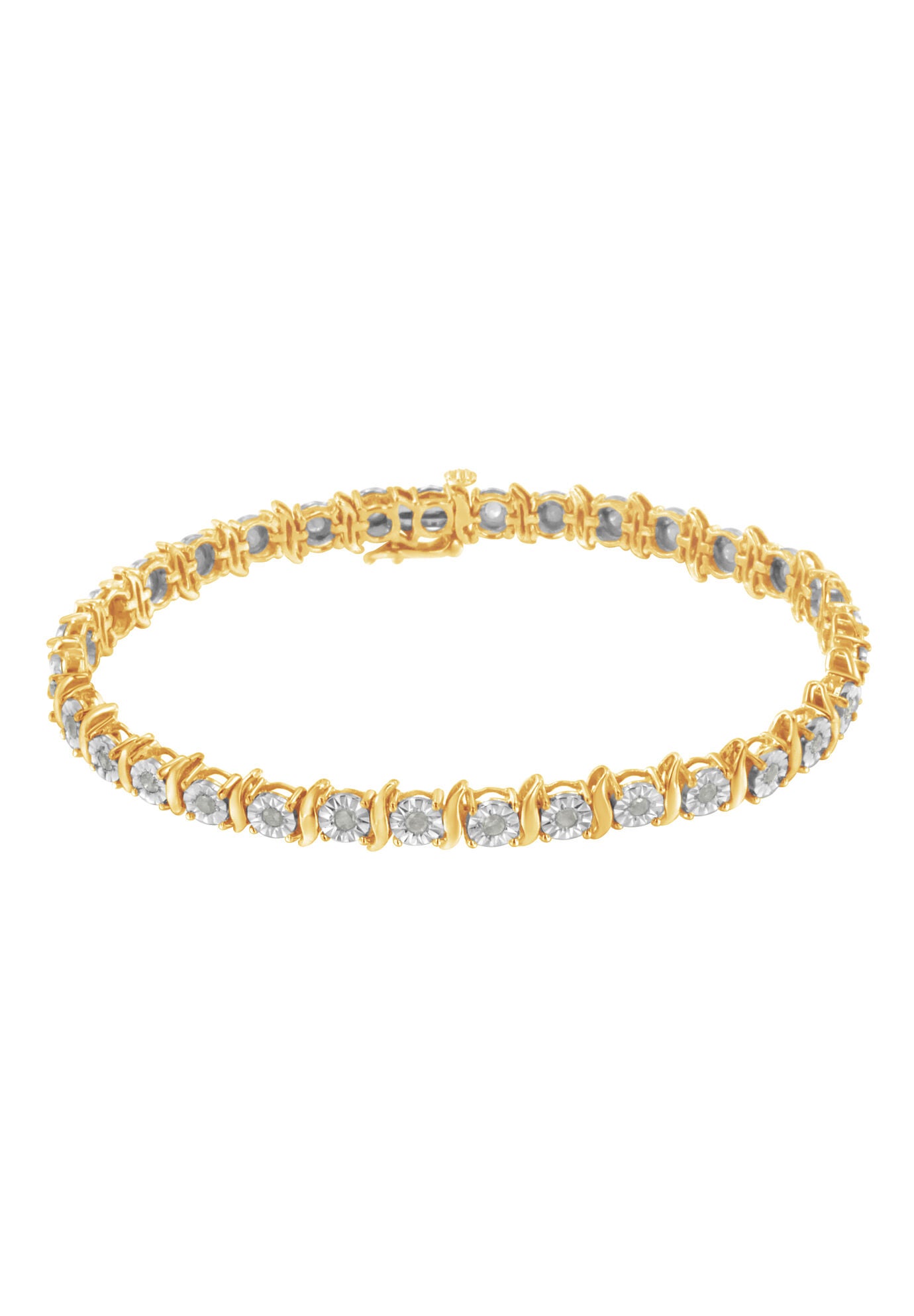 Yellow Gold Over Sterling Silver Diamond Scurve Link Miracleset Tennis Bracelet 7 inches, , on-hover image number 1