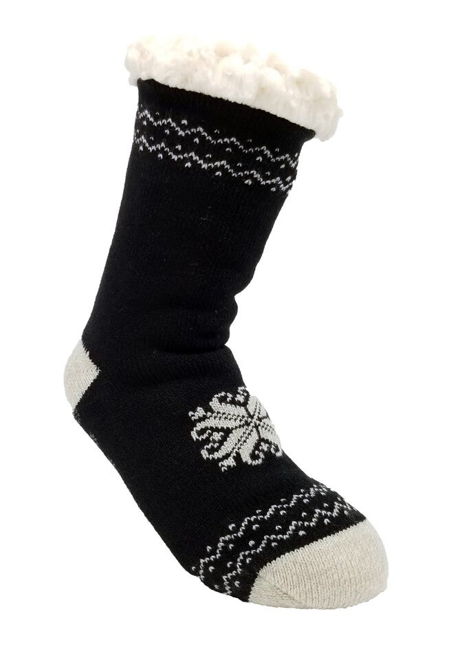 Heart Snowflake Slipper Socks, BLACK, hi-res image number 0