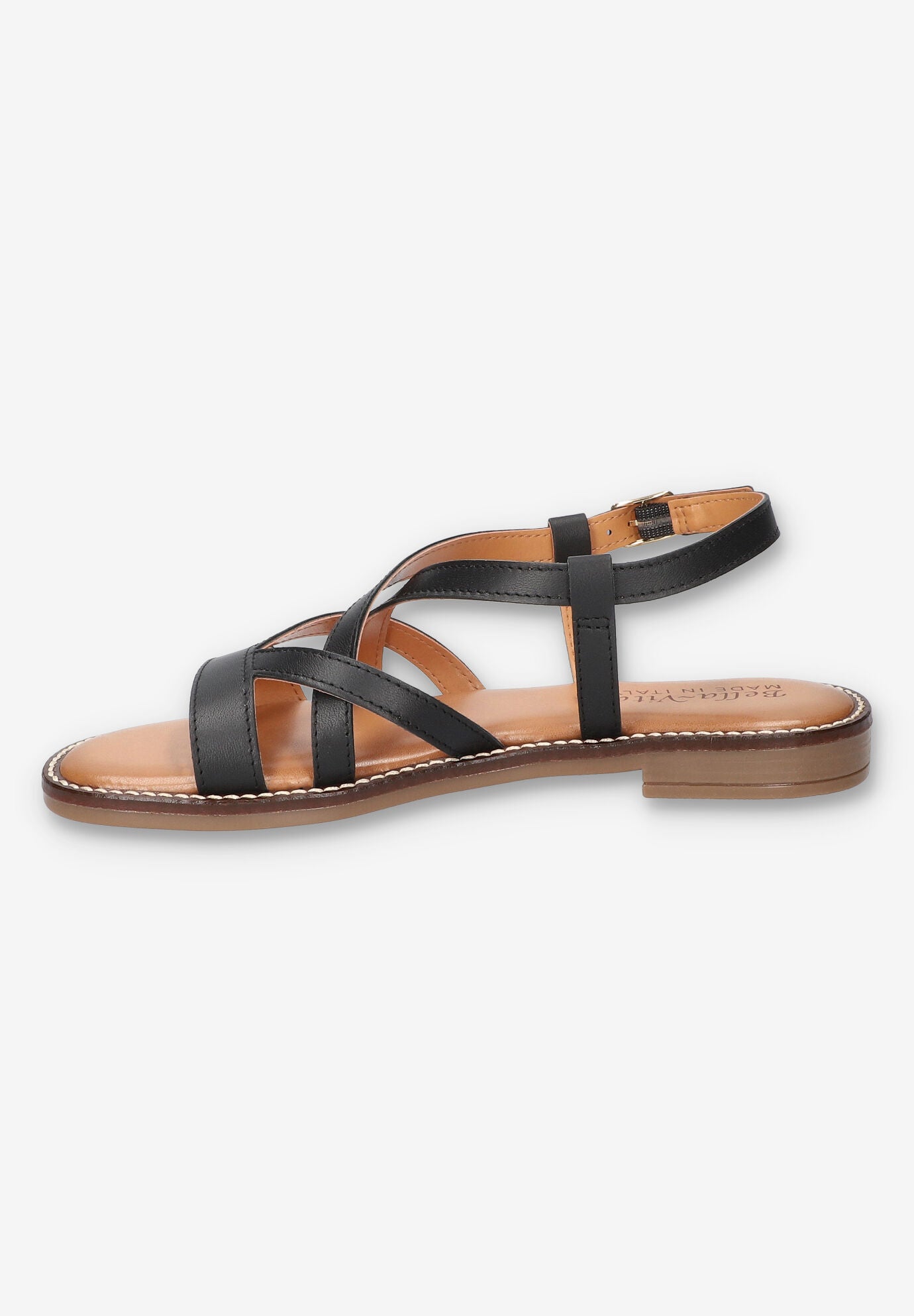 Tya-Italy Flat Sandal, BLACK LEATHER, alternate image number 4