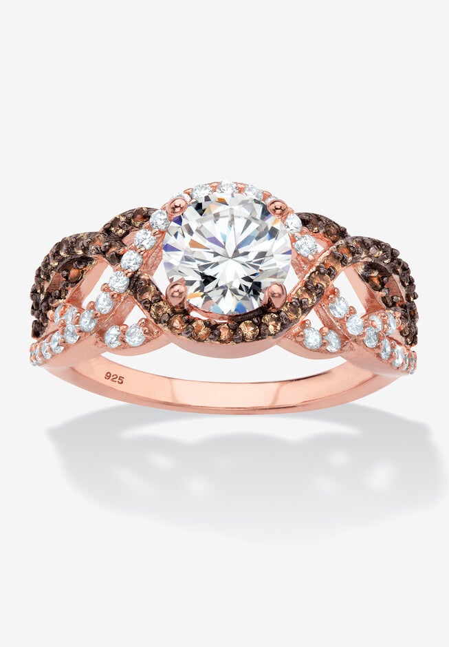 Rose Gold-Plated Silver Ring Cubic Zirconia, ROSE, hi-res image number 0