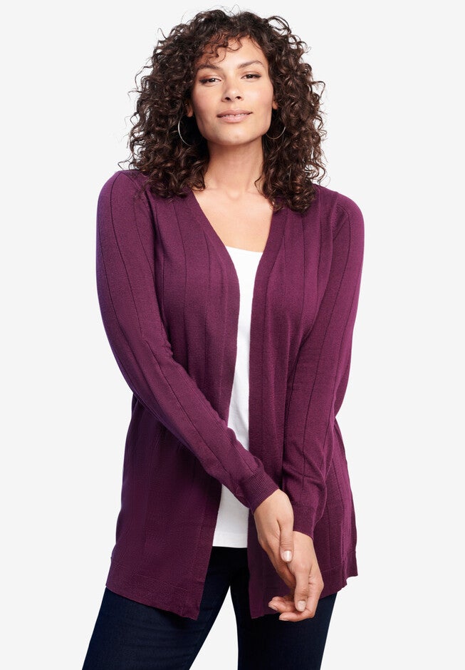 Fine Gauge Drop Needle Cardigan, DARK BERRY, hi-res image number null