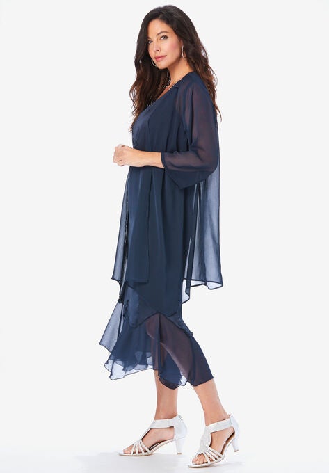 Scallop-Trim Chiffon 2-Piece Dress Set, , alternate image number null