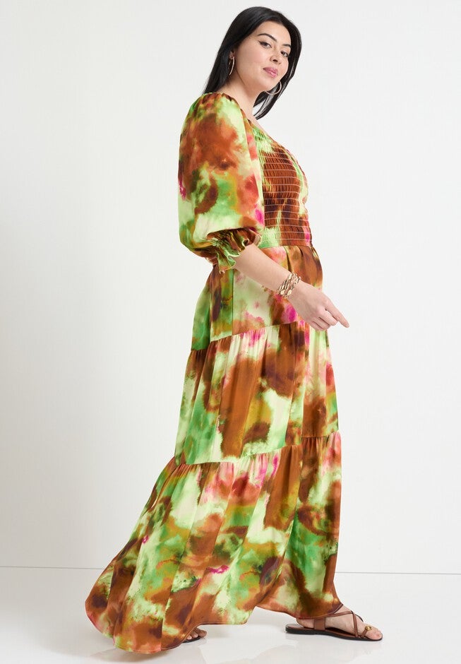 Off-The-Shoulder Smocked Cropped Top, WATERCOLOR TIE DYE, alternate image number null