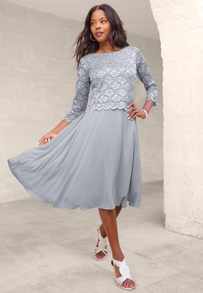 Embellished Lace & Chiffon Dress, , alternate image number null