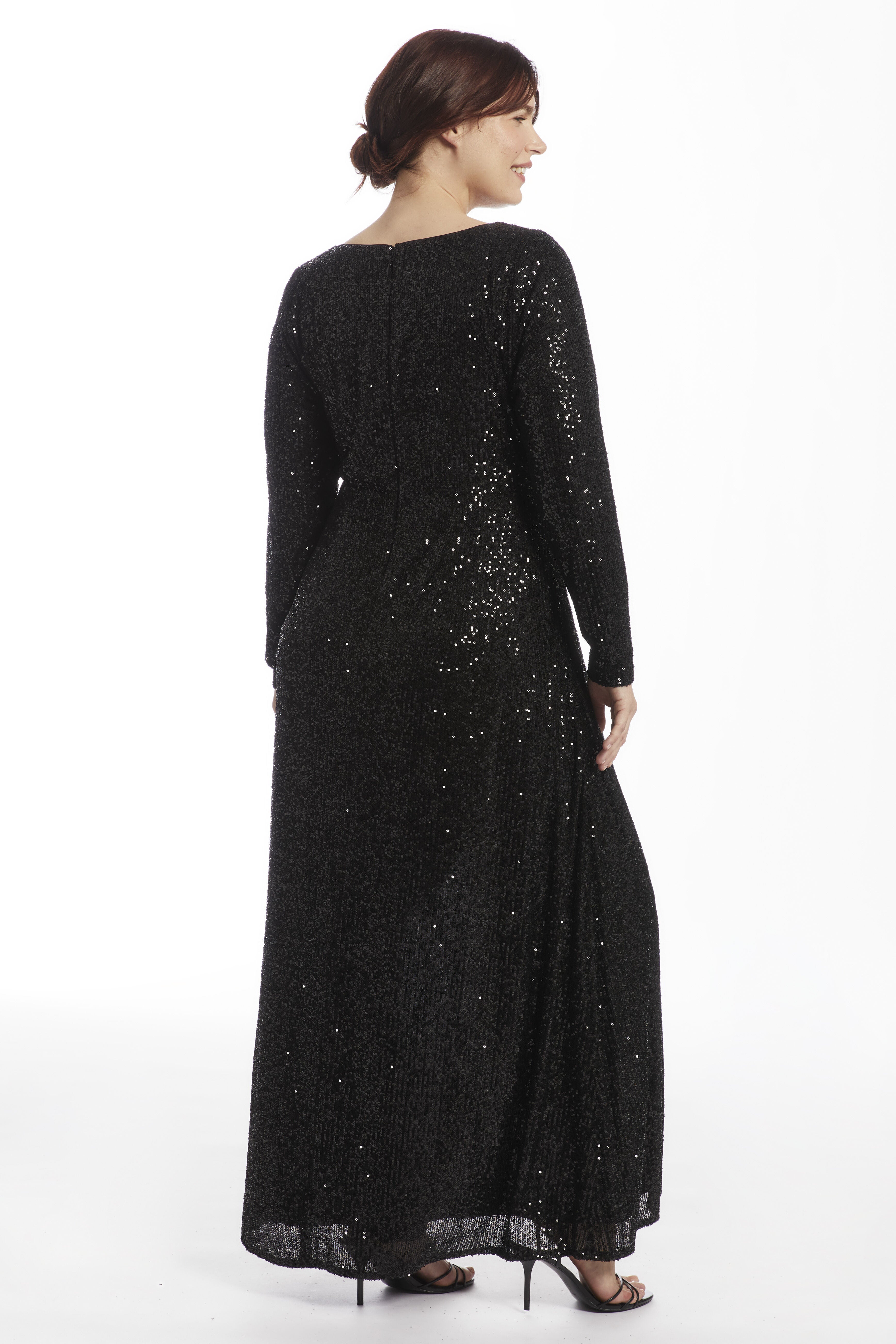 Sequin Faux Wrap Gown, , on-hover image number 1