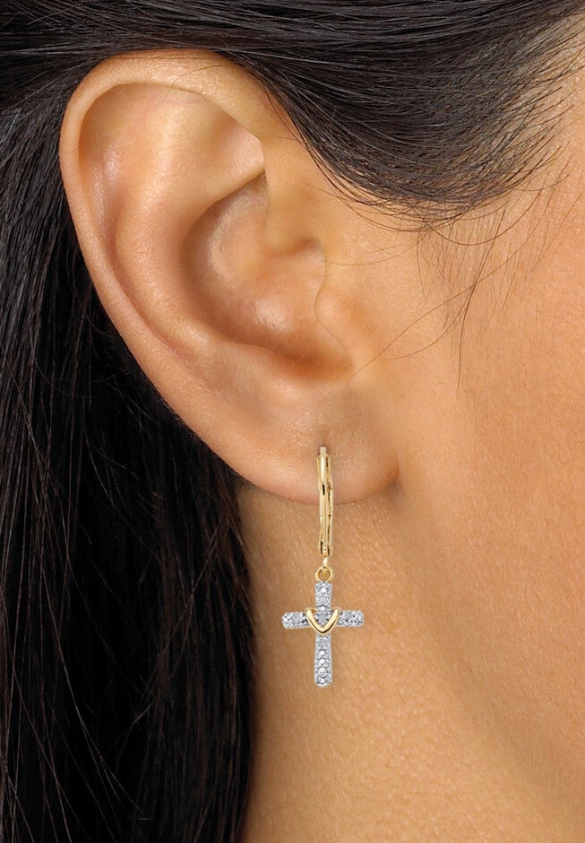 Diamond Accent Gold-Plated 2-Piece Cross Earring and Necklace Set 18 inches-20 inches, , alternate image number null