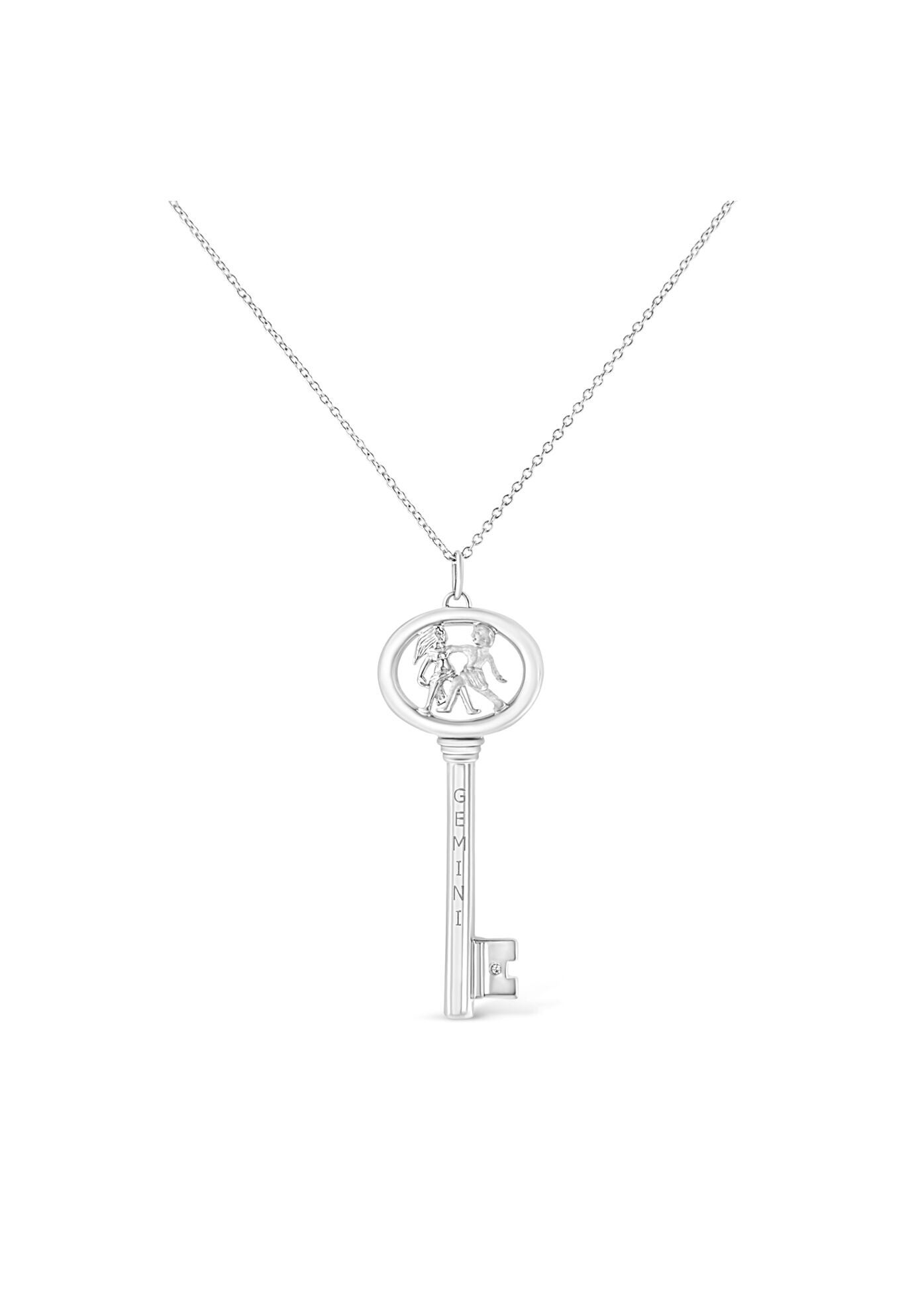 Sterling Silver Diamond Accent Gemini Zodiac Key Pendant Necklace, , on-hover image number 1