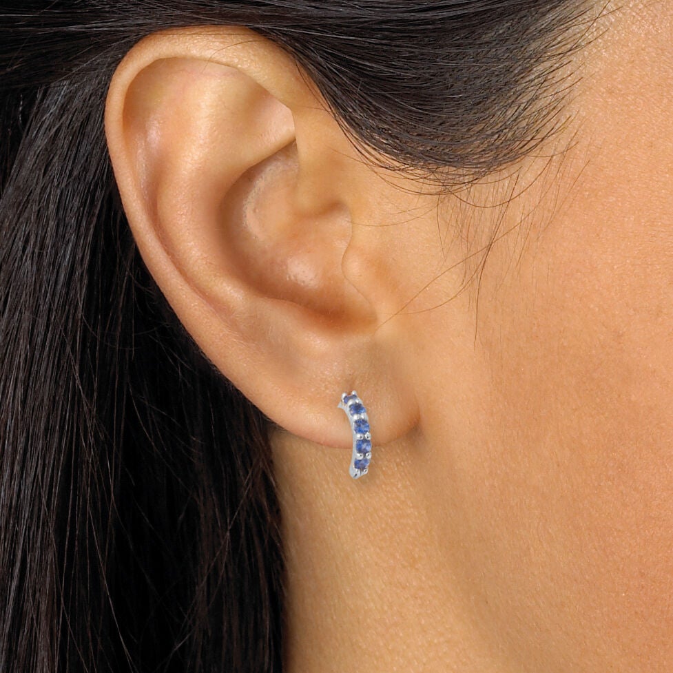 Birthstone Sterling Silver Huggie Hoop Earrings, DECEMBER, alternate image number 3
