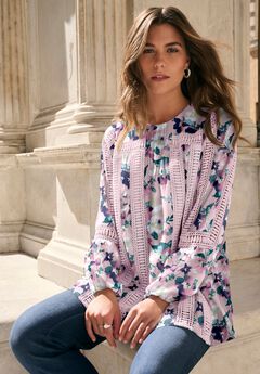 Lace-Trim Blouson-Sleeve Top