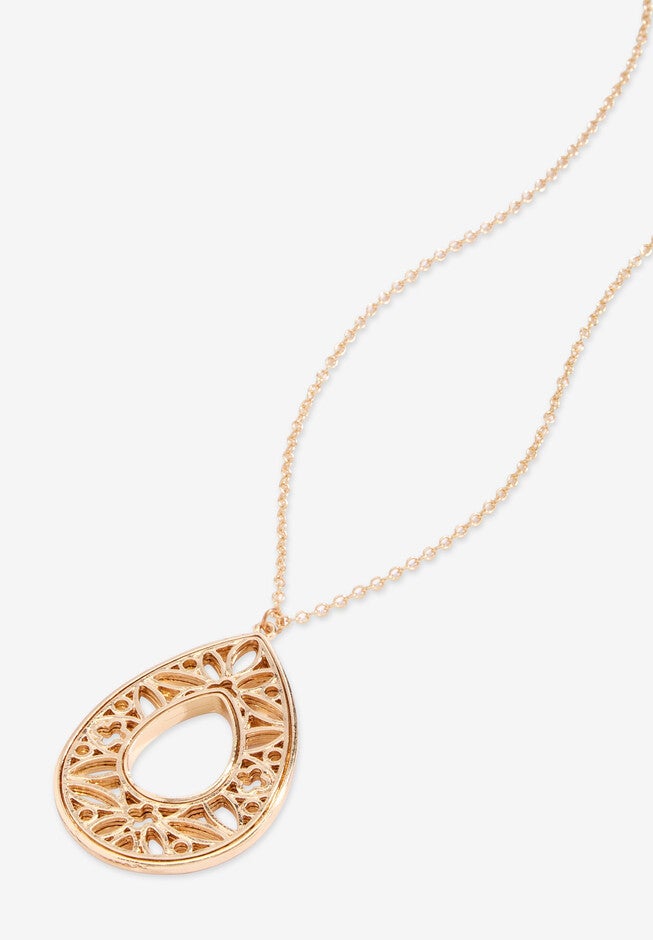Filigree Teardrop Pendant Necklace, , alternate image number null