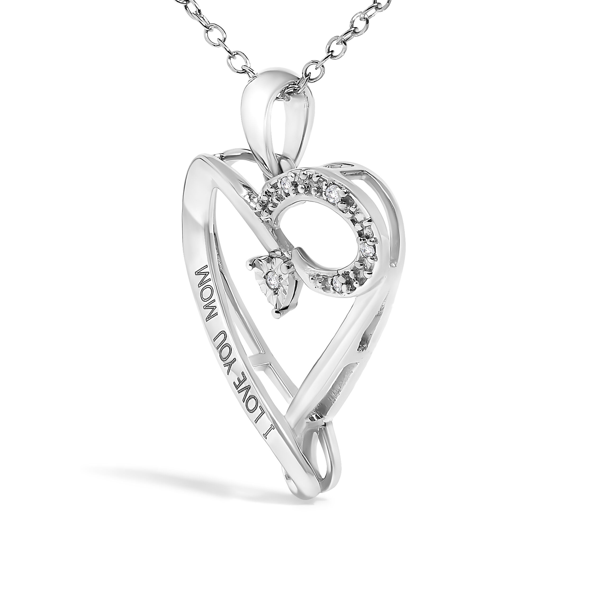 Silver Diamond Accent "I LOVE YOU MOM" Heart Pendant Necklace, WHITE, alternate image number 2