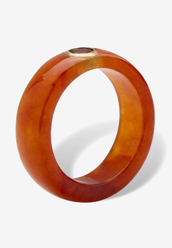 .30 Tcw 10K Gold Garnet And Genuine Red Jade Yellow Gold Band Ring, , on-hover image number null