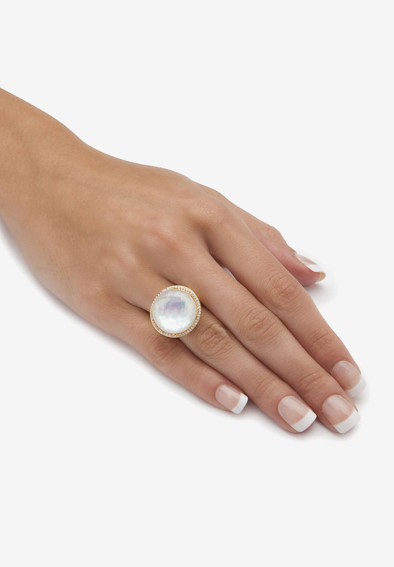 .27 Tcw Genuine Mother-Of-Pearl And Cz Gold-Plated Sterling Silver Halo Ring, , alternate image number 2