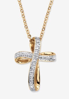 White Diamond Accent Two-Tone 18K Gold-Plated Cross Pendant Necklace 18"