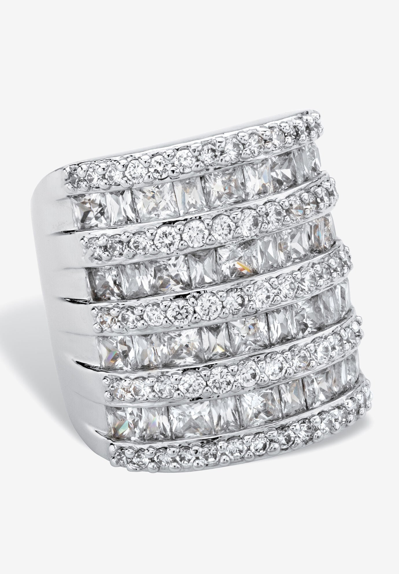 6.26 Tcw Baguette-Cut And Round Cubic Zirconia Silvertone Cocktail Ring, , alternate image number 3