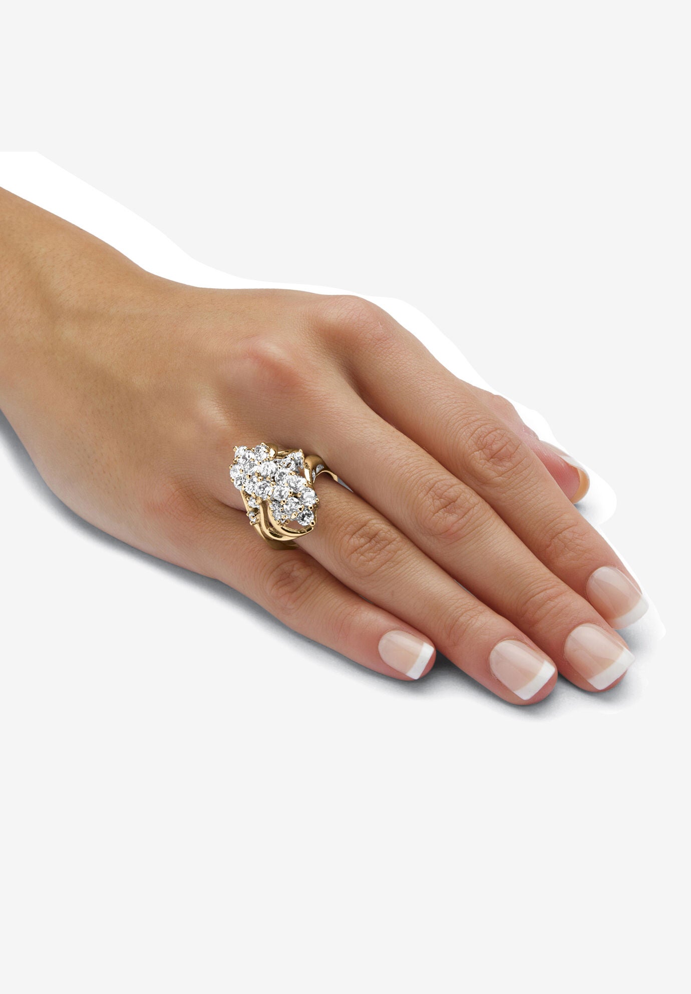 3.44 Tcw Cubic Zirconia Gold-Plated Cluster Wave Ring, , alternate image number 2