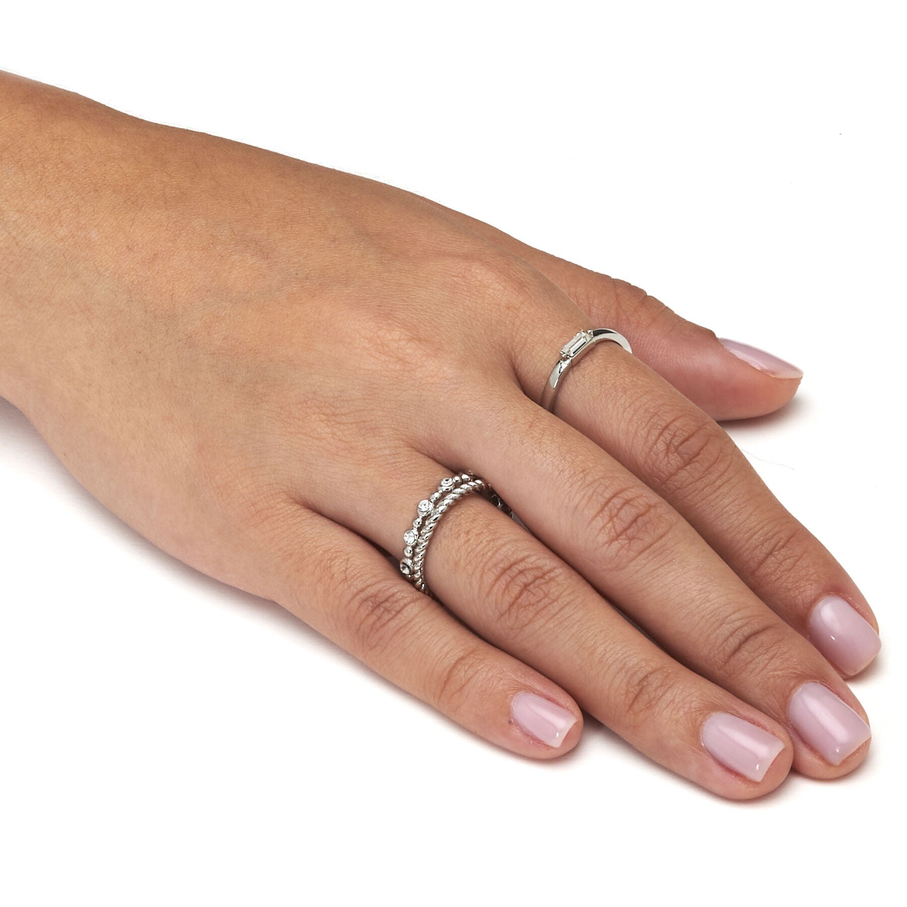 3-Piece Platinum Plated Crystal Stacked Band Set, WHITE, alternate image number 3