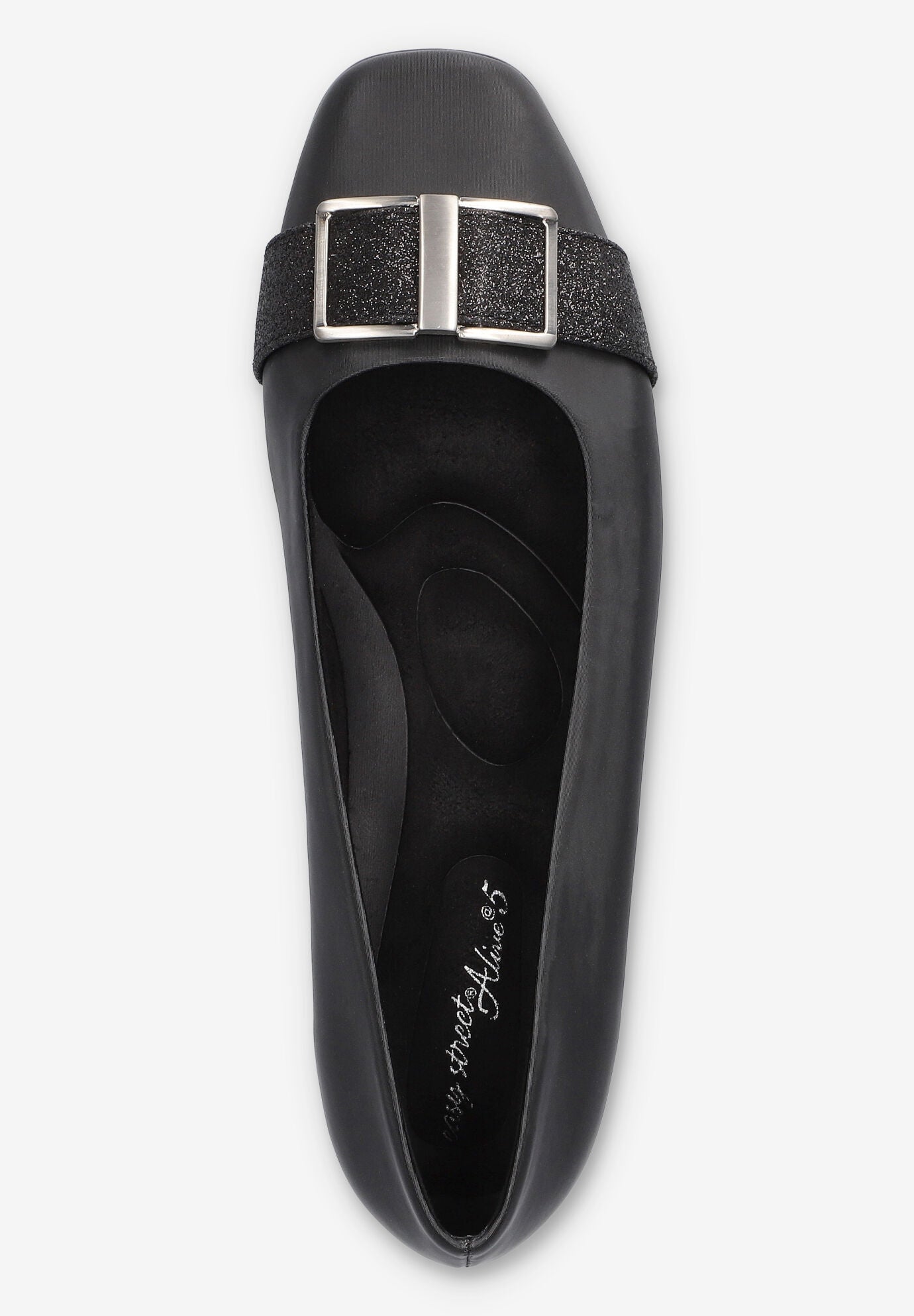 Keely Square Toe Flat, BLACK SATIN, alternate image number 6