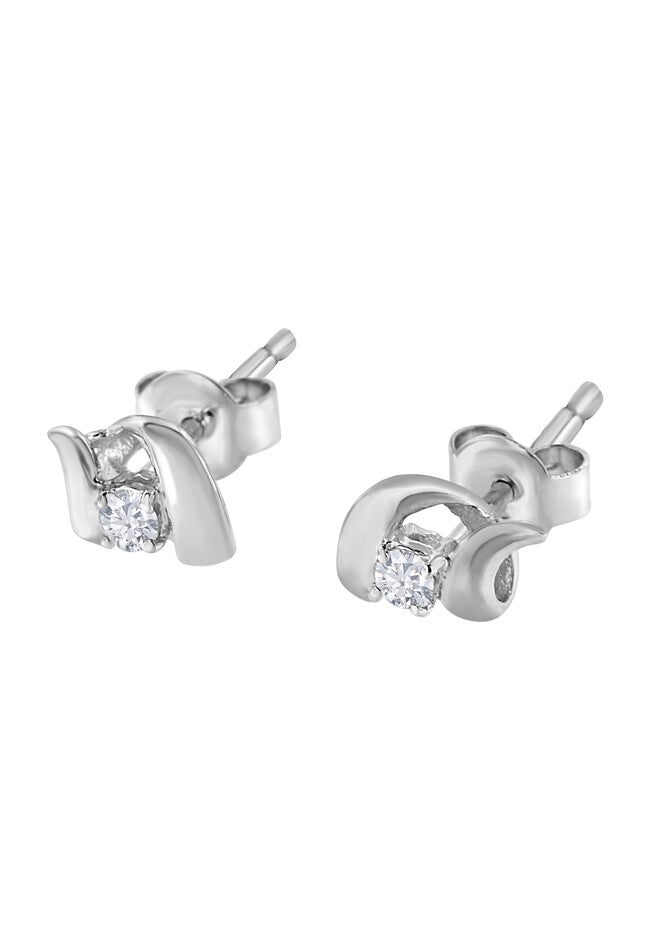 White Gold Round Brilliantcut Diamond Espira Swirls Solitaire Push Back Stud Earrings, , alternate image number null