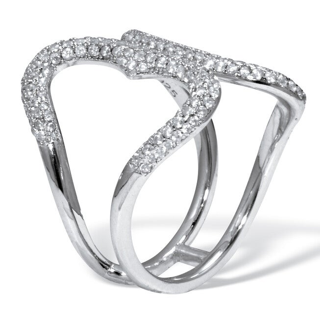 .84 TCW Round Cubic Zirconia Sterling Silver Open Loop Ring, WHITE, on-hover image number null