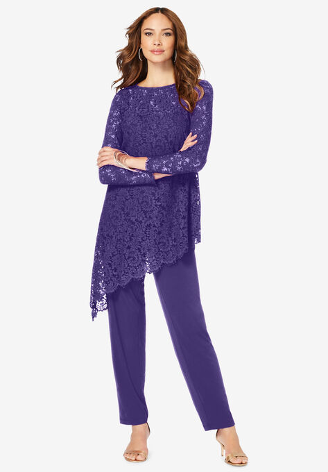Lace Asymmetric Tunic & Pant Set, MIDNIGHT VIOLET, hi-res image number null