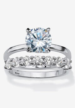 2.70 Cttw. Cubic Zirconia Platinum Over Silver 2-Pc. Solitaire Bridal Ring Set