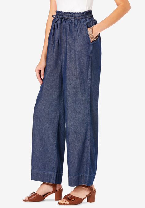 Pull-On Wide-Leg Chambray Pant, , alternate image number null