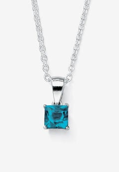 Simulated Birthstone .925 Silver Necklace 18"