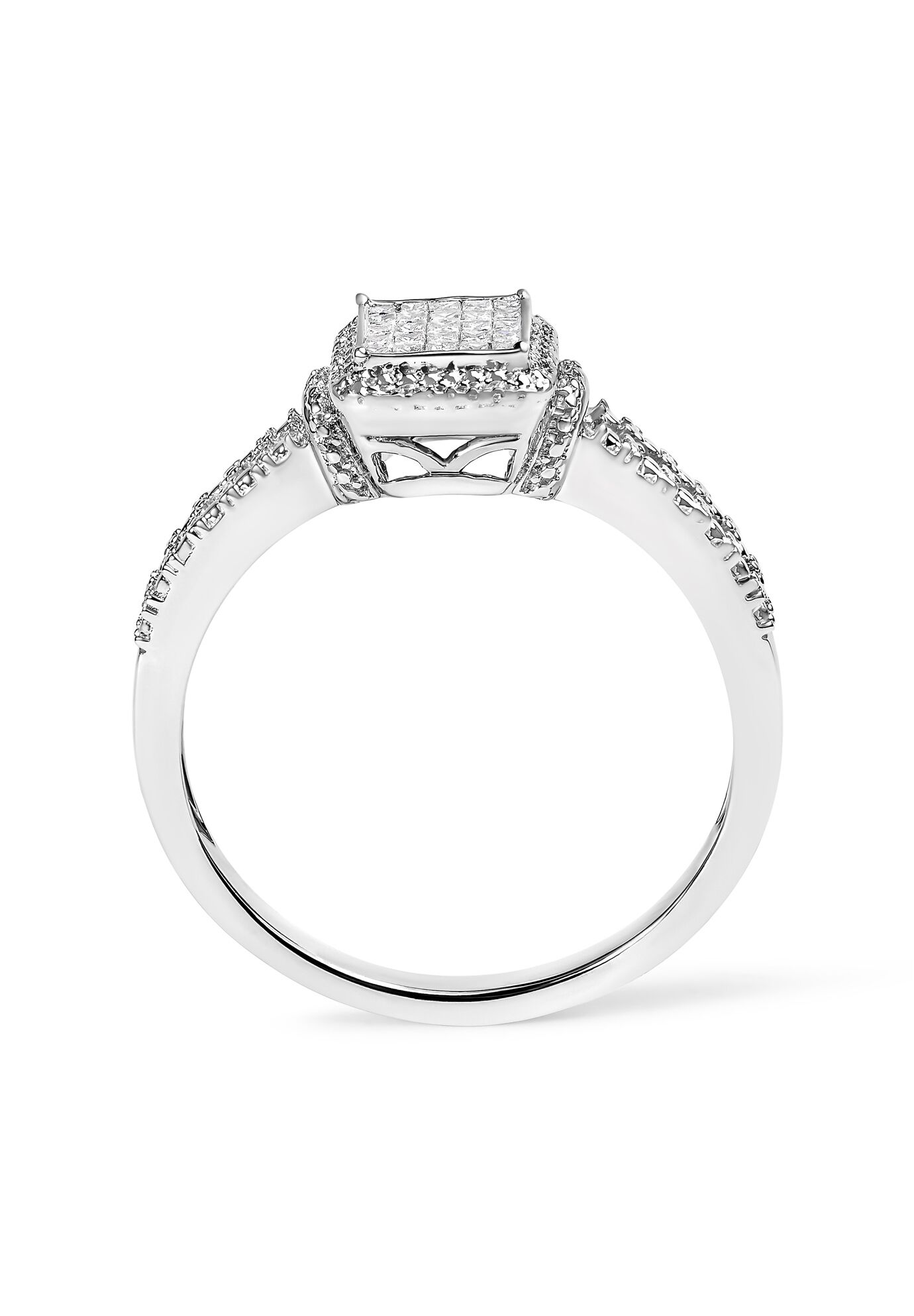 Silver 1/4 Cttw Princess-Cut Diamond Composite Ring With Beaded Halo, , alternate image number 4