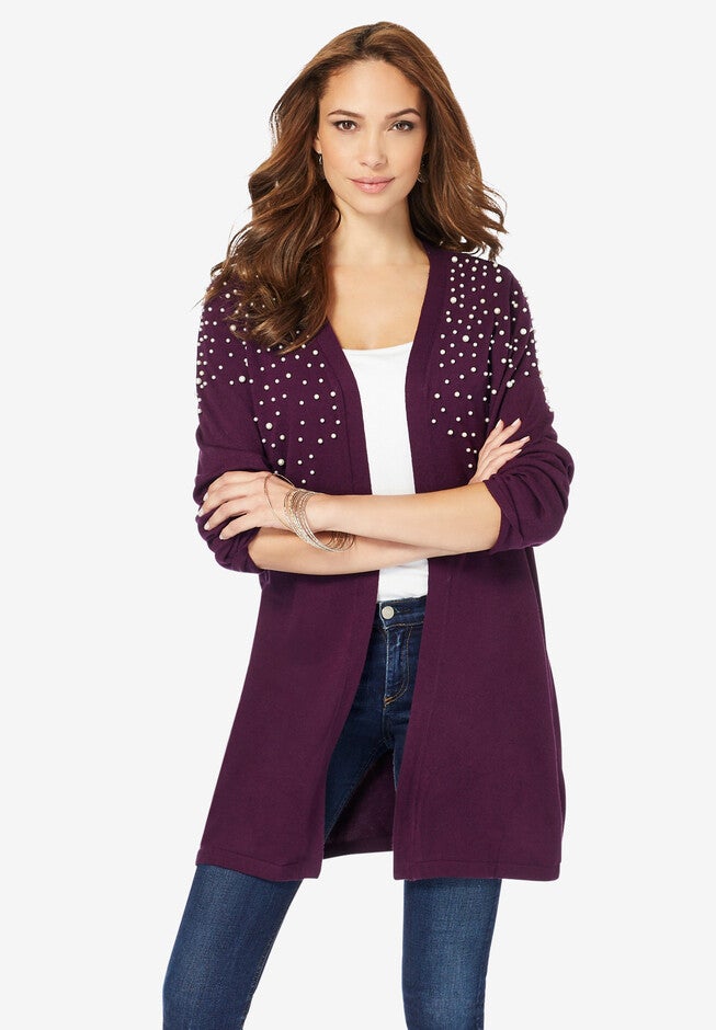 Embellished Cardigan, DARK BERRY PEARL BURST, hi-res image number null