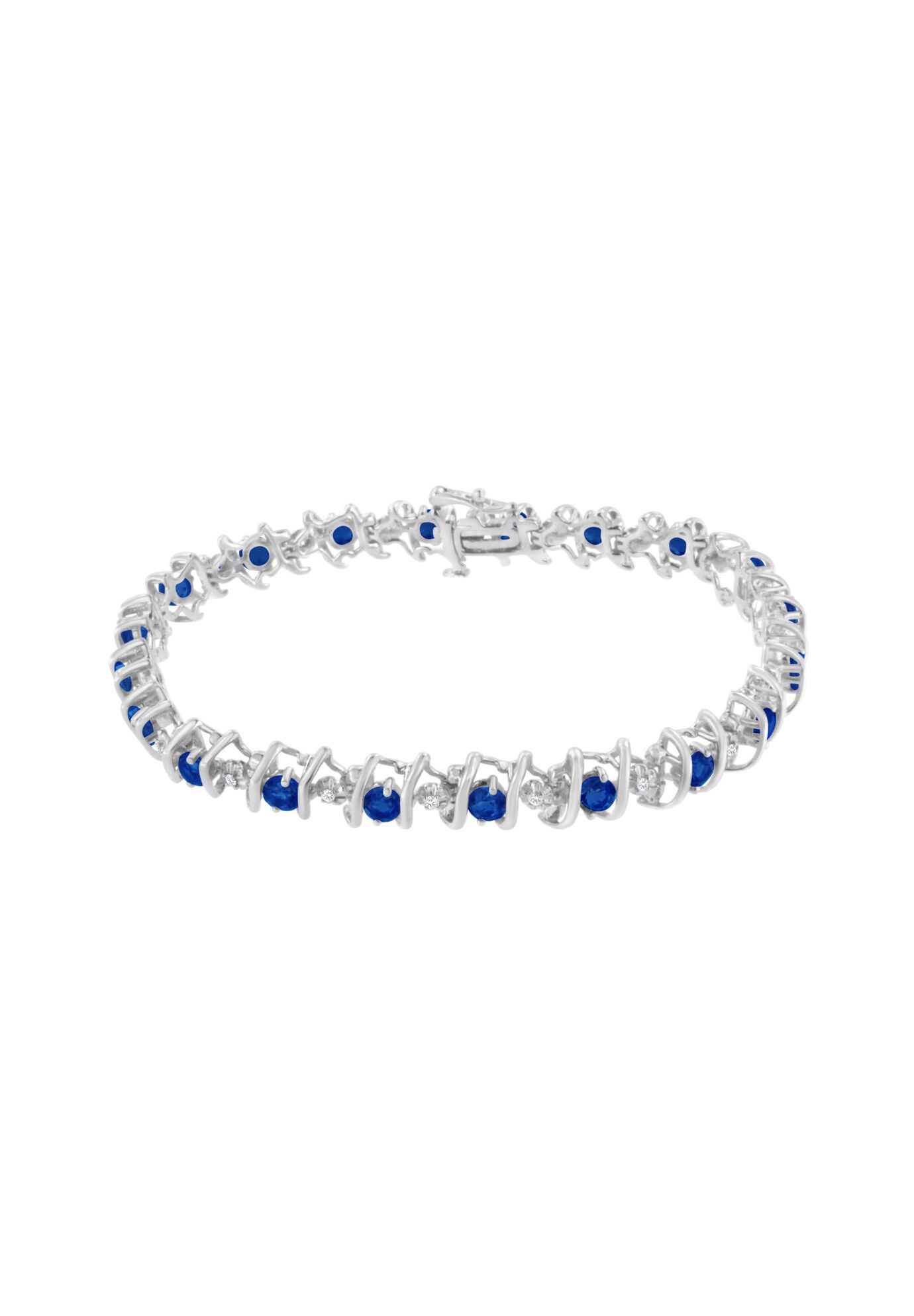 Sterling Silver Gemstone & Round Diamond Tennis Bracelet Blue Sapphire September Birthstone, , on-hover image number 1