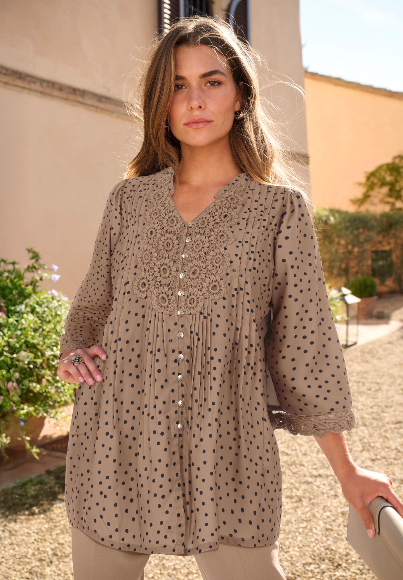 Plus Size Juliet Lace Trim Button-Down Shirt